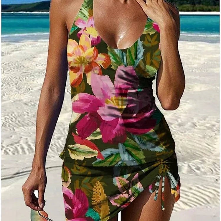 Filipa – Tankini sa grafičkim cvetnim printom i šorcem, efekat ravnog stomaka