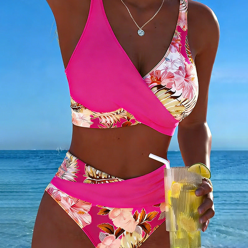 Bikini sa kontrastnim cvjetnim uzorkom i prorezom