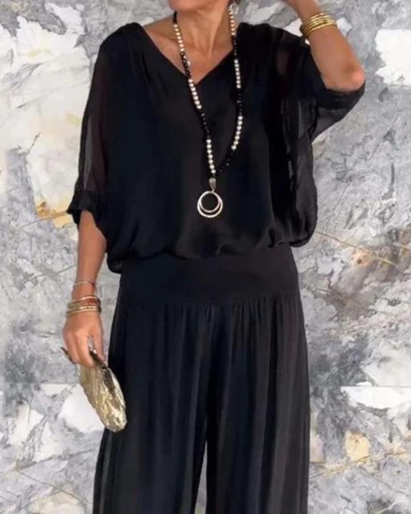 Astride – Elegantni komplet sa bluzom i širokim pantalonama