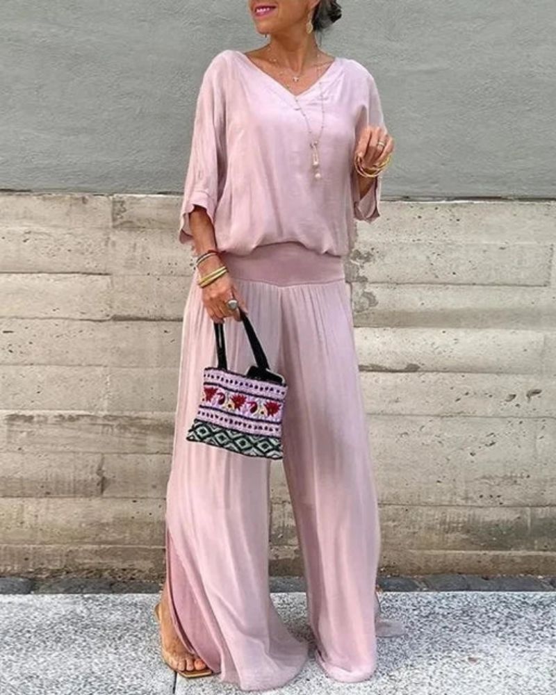 Astride – Elegantni komplet sa bluzom i širokim pantalonama