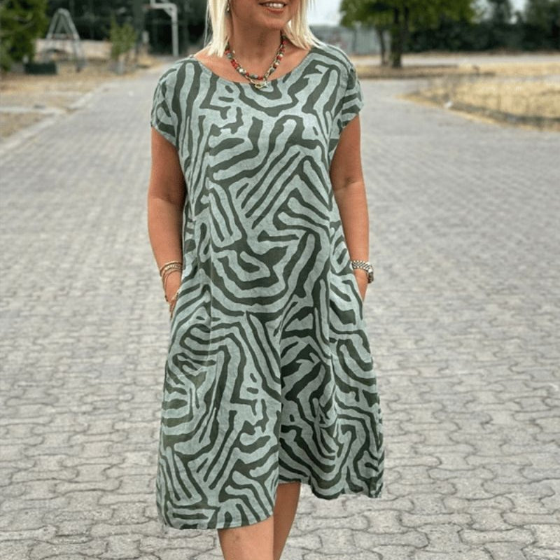 Nelia | Letnja haljina okruglog izreza sa prelepim printom za žene