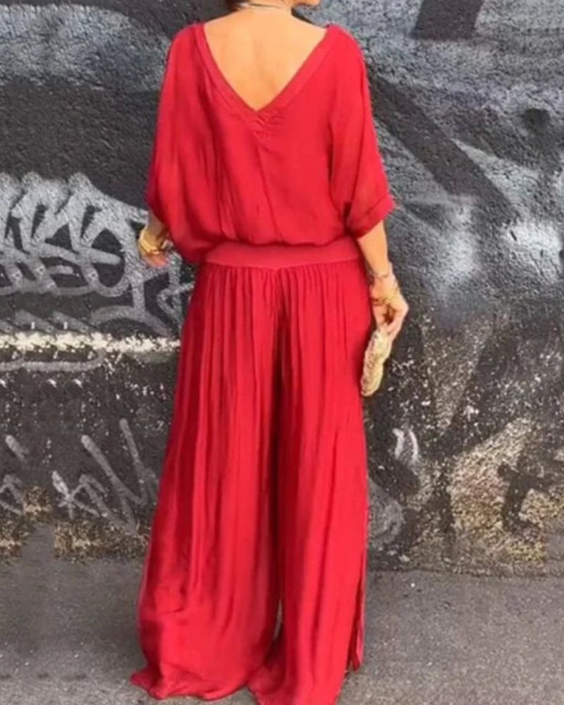 Astride – Elegantni komplet sa bluzom i širokim pantalonama
