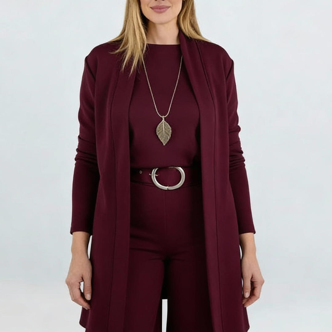 Dionisa – Elegantni trodelni komplet sa kardiganom, topom i pantalonama
