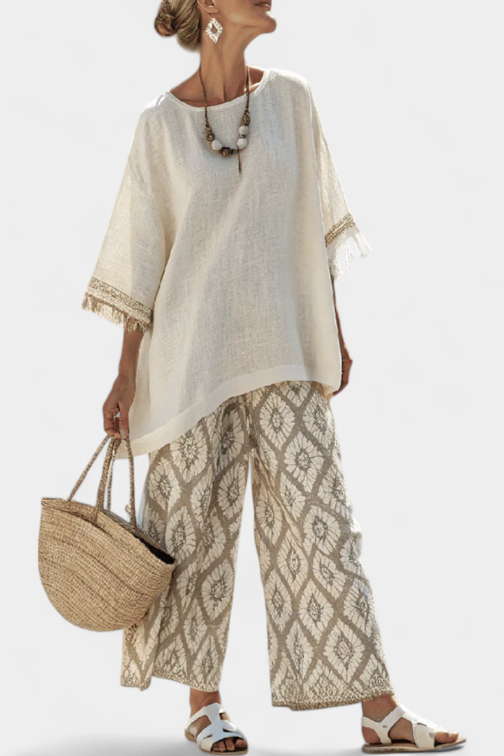 Eduarda – Boho komplet sa bluzom i pantalonama