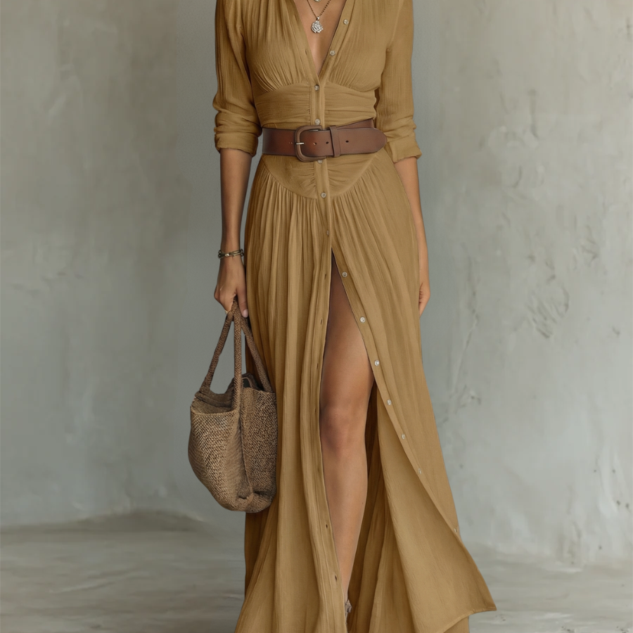 Amélia - Elegantna maxi haljina sa kragnom za žene