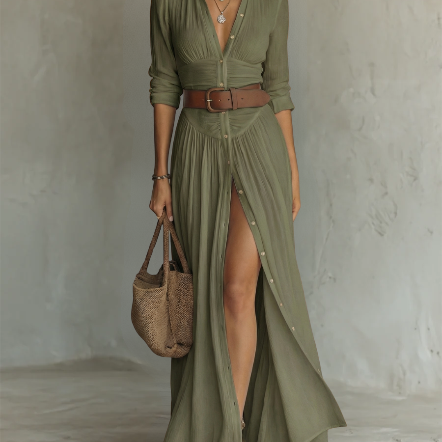 Amélia - Elegantna maxi haljina sa kragnom za žene