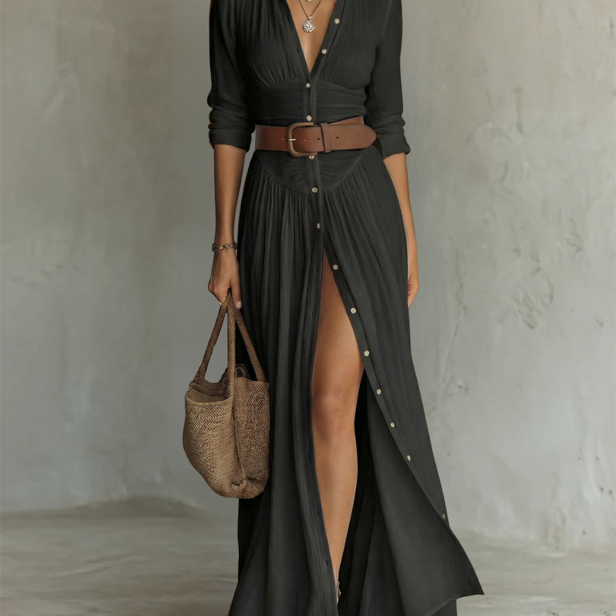 Amélia - Elegantna maxi haljina sa kragnom za žene