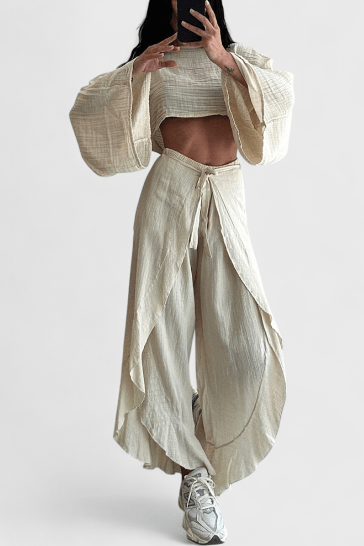Elsie – Lagani boho komplet sa kimono topom i širokim pantalonama