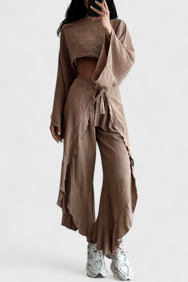 Elsie – Lagani boho komplet sa kimono topom i širokim pantalonama
