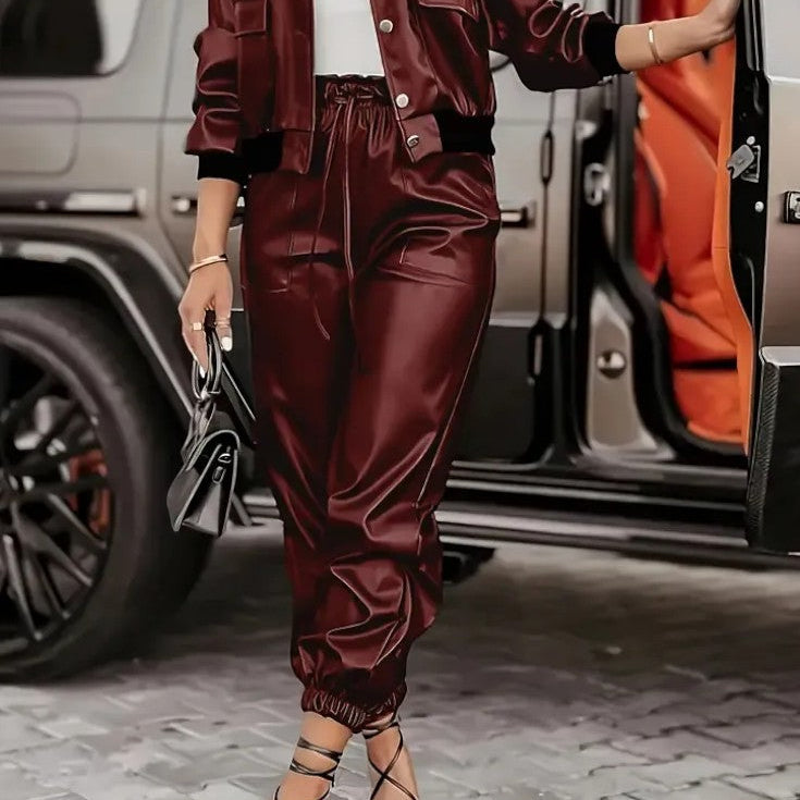 Lucie – Elegantni kožni komplet sa jaknom i pantalonama