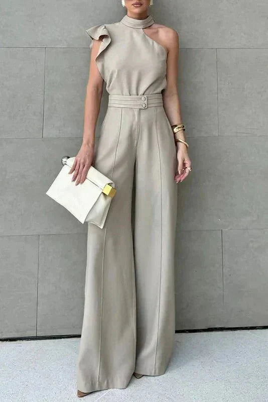 Modern Grace – Elegantni kombinezon na jedno rame sa visokom kragnom