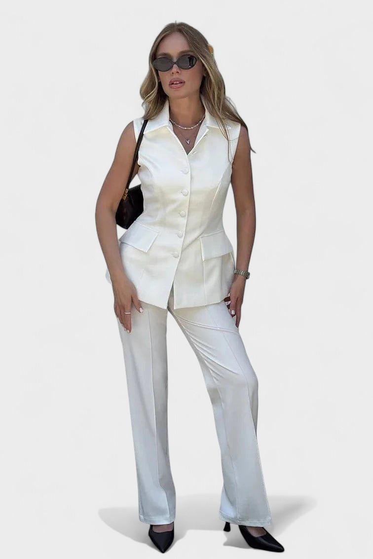 Portofino – Elegantni komplet sa prslukom i širokim pantalonama