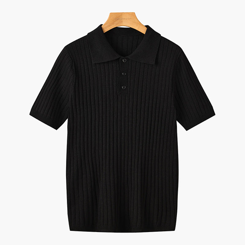 Pletena Polo Majica sa Rebrastom Teksturom