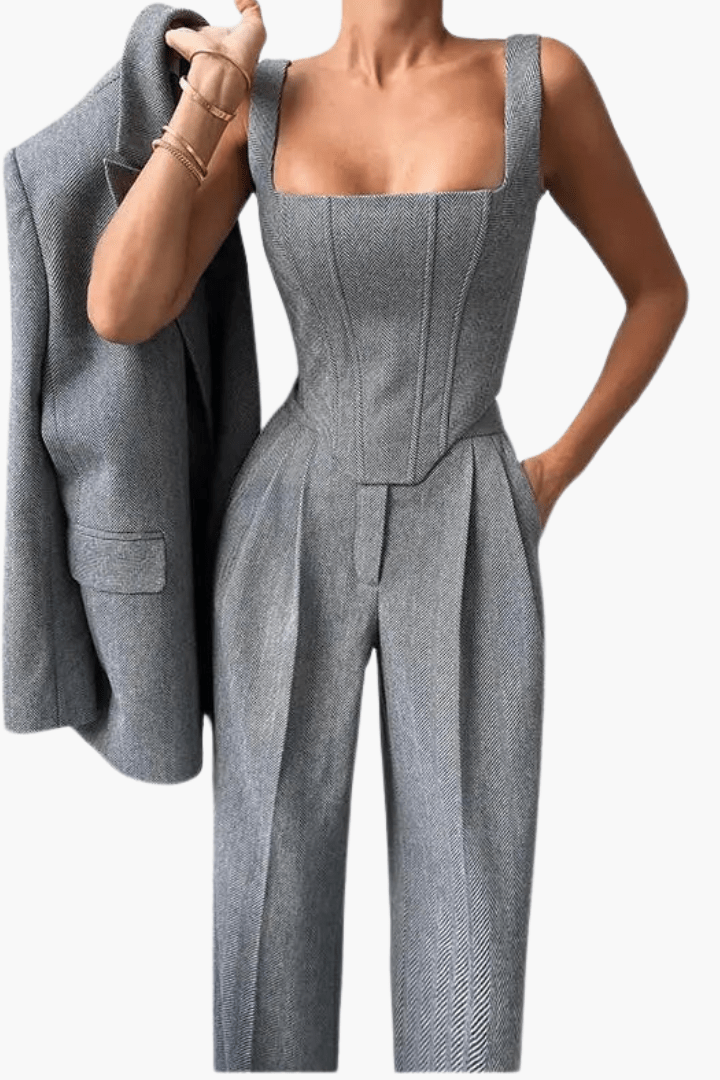 Sienna – Elegantni trodelni komplet sa blejzerom, topom i pantalonama