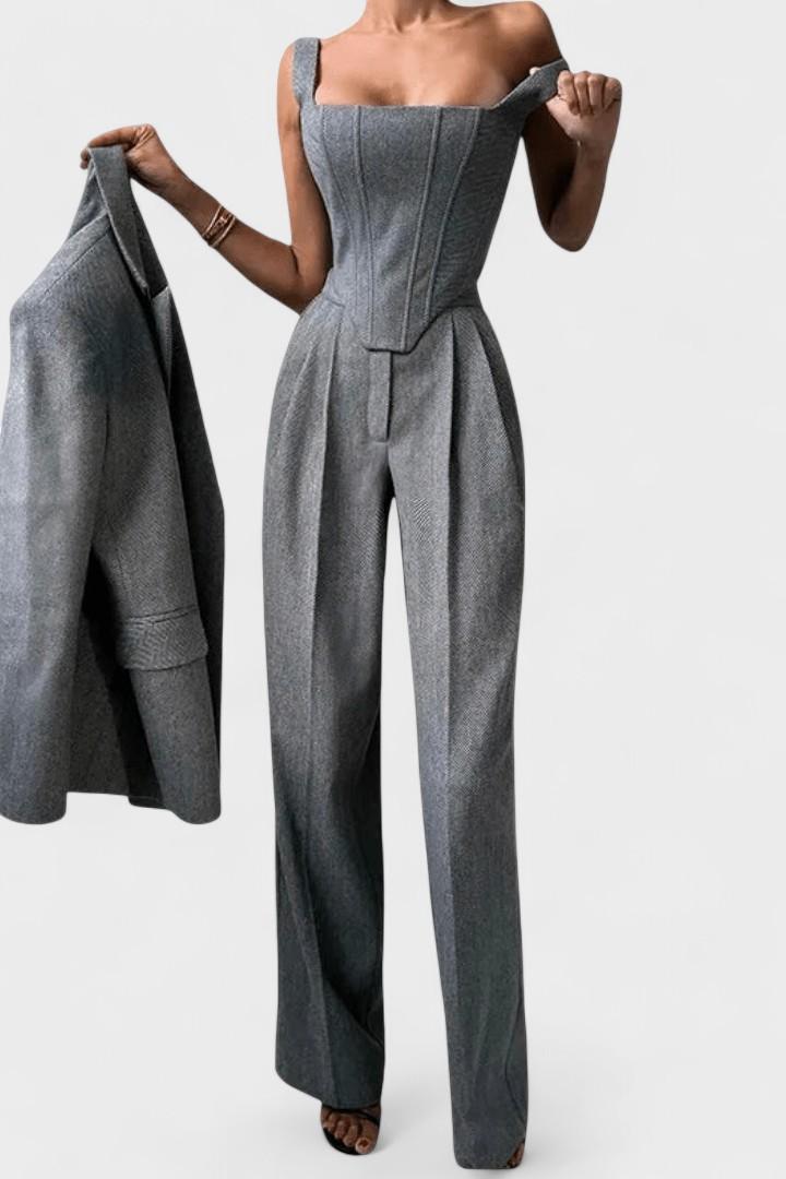 Sienna – Elegantni trodelni komplet sa blejzerom, topom i pantalonama