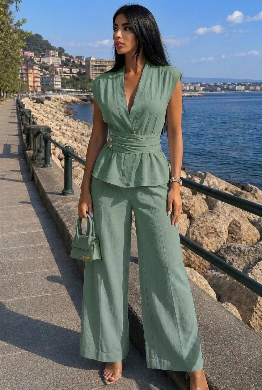 Donna – Minimalistički komplet sa topom i pantalonama