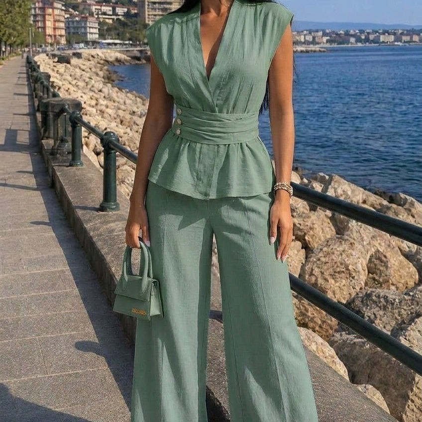 Donna – Minimalistički komplet sa topom i pantalonama