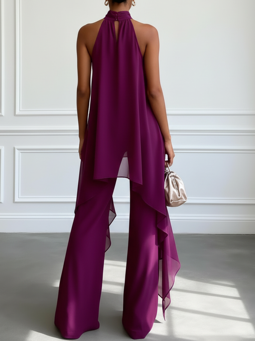 Viola – Elegantni komplet sa topom sa vezivanjem oko vrata i pantalonama