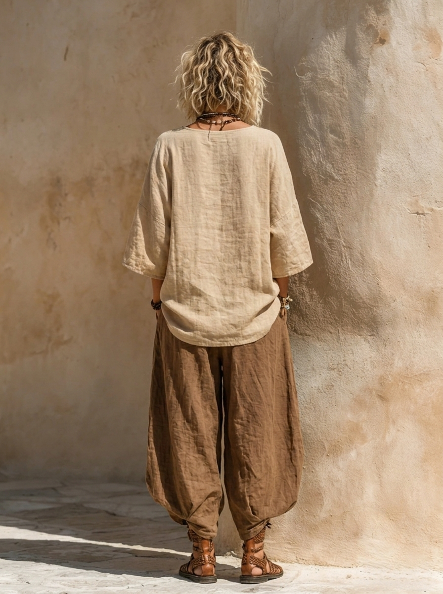 Runa – Boho trodelni komplet sa kardiganom, bluzom i pantalonama