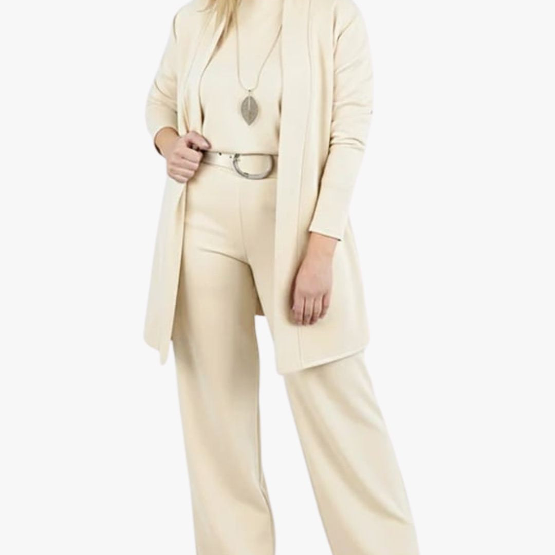 Dionisa – Elegantni trodelni komplet sa kardiganom, topom i pantalonama