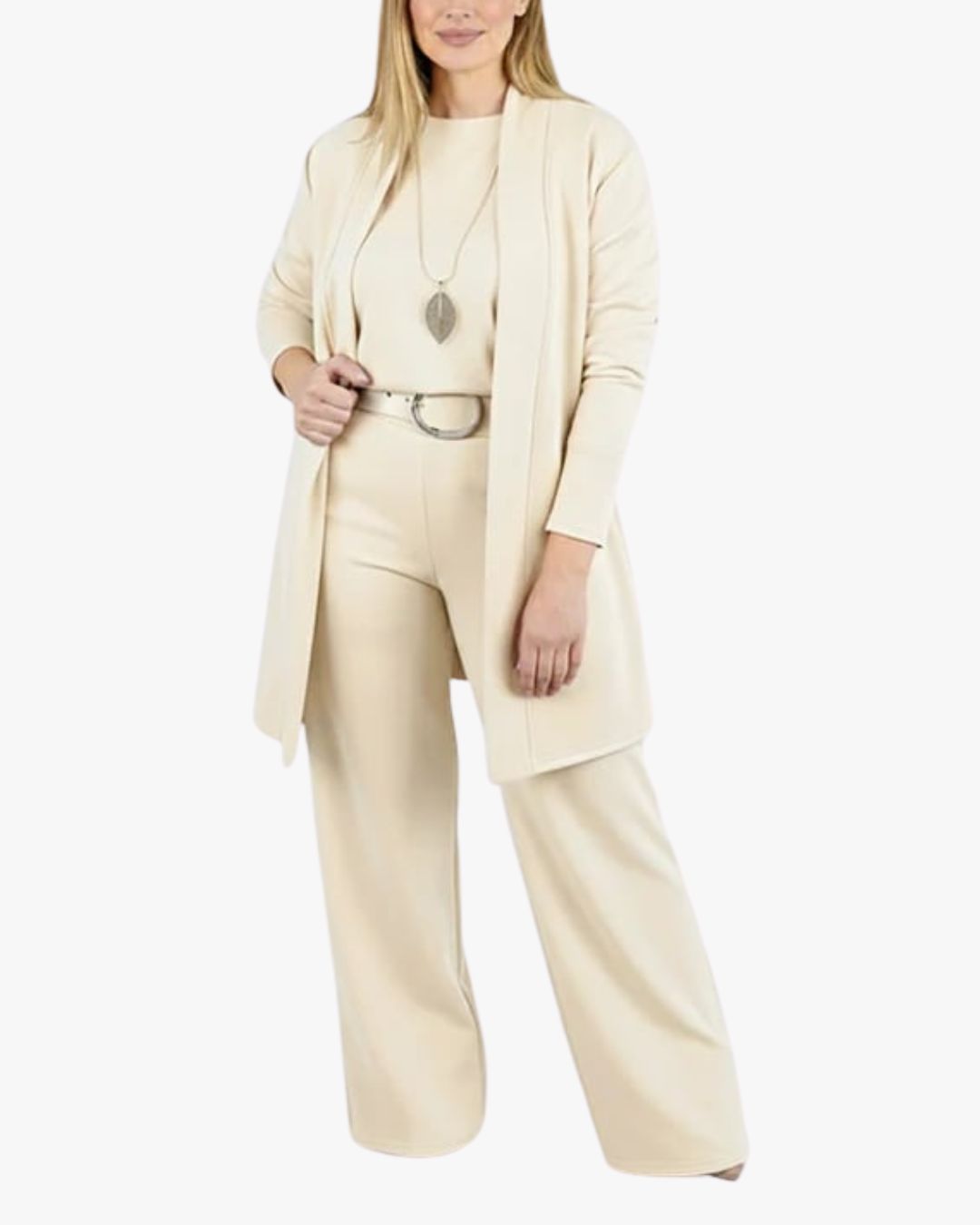 Dionisa – Elegantni trodelni komplet sa kardiganom, topom i pantalonama