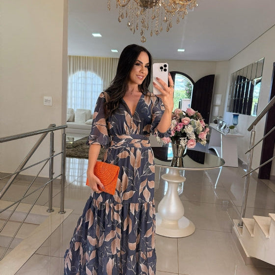 CLAUDIA | Duga cvetna haljina sa udobnim padom za elegantne dane