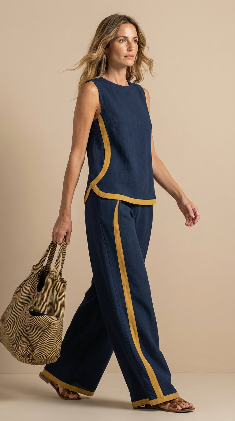 Paula – Laneni komplet sa topom i pantalonama