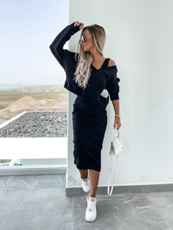 Melania – Elegantni dvodelni komplet sa bluzom i haljinom