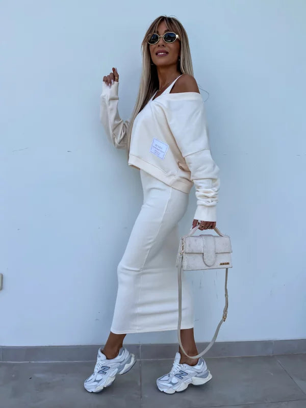 Melania – Elegantni dvodelni komplet sa bluzom i haljinom