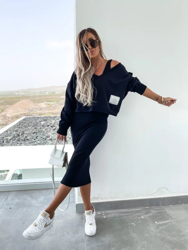 Melania – Elegantni dvodelni komplet sa bluzom i haljinom