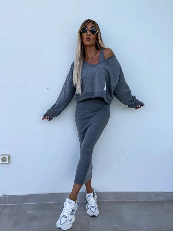 Melania – Elegantni dvodelni komplet sa bluzom i haljinom