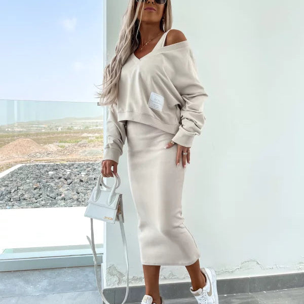 Melania – Elegantni dvodelni komplet sa bluzom i haljinom