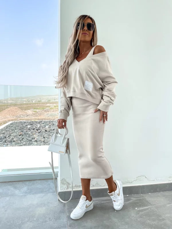 Melania – Elegantni dvodelni komplet sa bluzom i haljinom